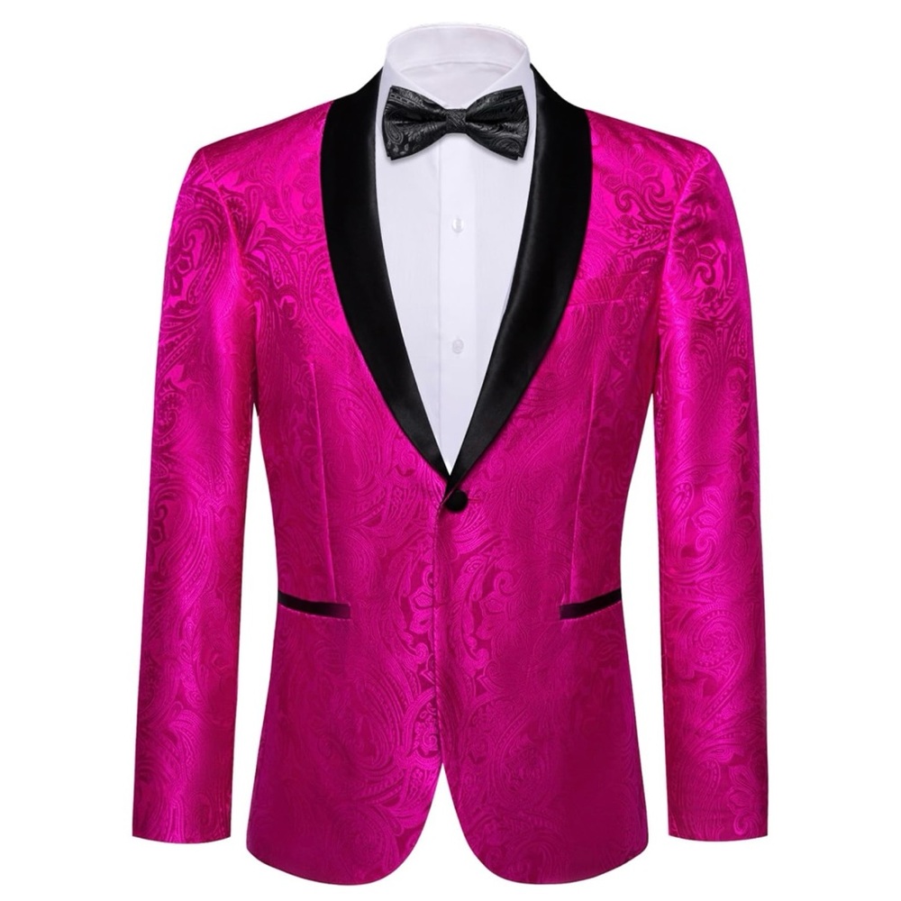 Barry Wang Sport Coat with Black Lapels and Tailored Fit - Picture 2 of 5
